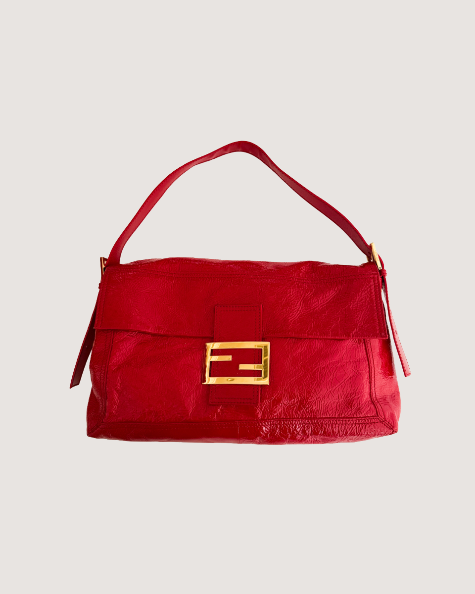 Fendi Vintage Jumbo Red Patent Leather Baguette Bag — sororité.